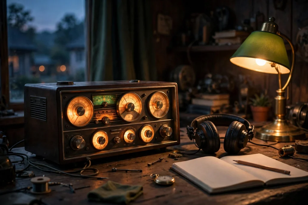 Radio desk used for sending Morse code prosigns