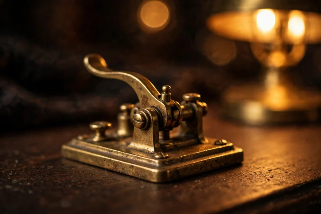 Brass telegraph key used to send Morse code prosigns
