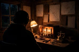 Amateur radio operator station using Morse code Q codes on air