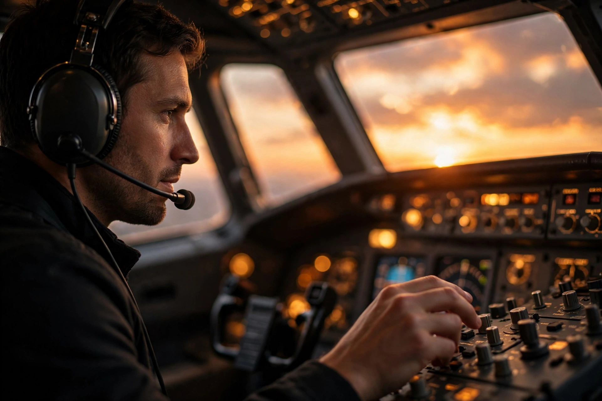 Pilot listening to a morse code aviation navigation identifier in the cockpit