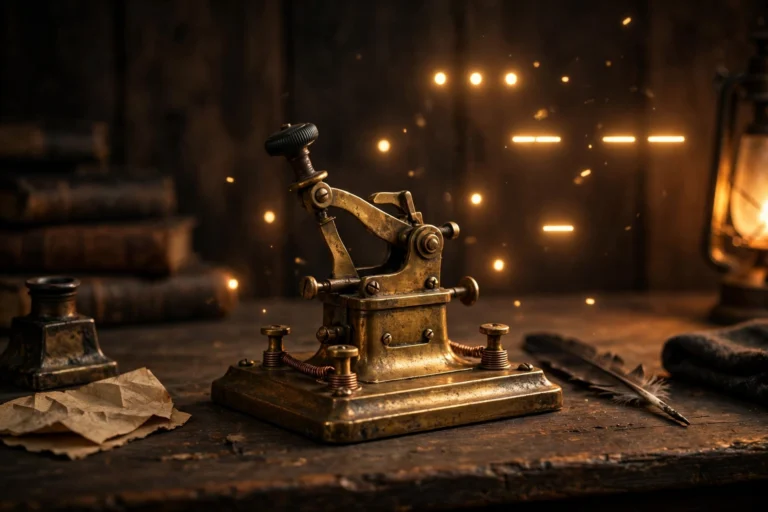 Vintage telegraph key used to send the first Morse code message in 1844 — history of morse code